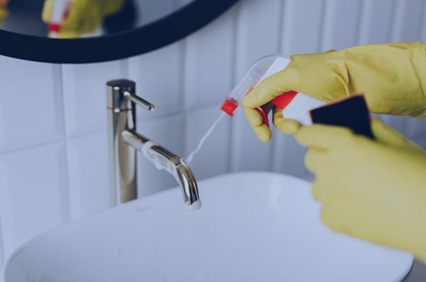 person cleaning toilet
